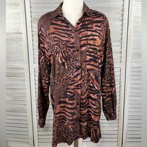 SHORT CIRCUIT Vintage 80's 90's Button Down Shirt Animal Print-Medium